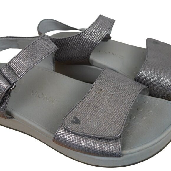 Vionic Pacific Raz Silver Sandals Womens Size 10 Comfortable Hook & Loop Closure - Picture 2 of 8